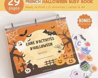 French Halloween Busy Book Printable, French Halloween Activity Book, French Toddler Learning Binder, French Halloween Coloring Pages