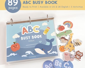 Alphabet Busy Book Printable, Toddler Learning Binder, Letter Matching, Beginning Sounds, Phonics Activities, Preschool Curriculum, Digital