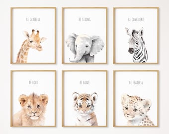 Safari Nursery Prints, Set of 6, Safari Nursery Decor, Boho Nursery Wall Art, Safari Baby Animal Prints, Nursery Gift, Digital Download