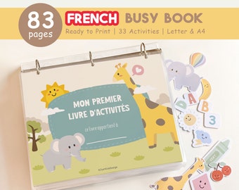 Livre animé français imprimable, classeur d'apprentissage du français pour tout-petits, activités préscolaires, ressources pour l'école à la maison en français, livre silencieux pour enfants, NUMÉRIQUE