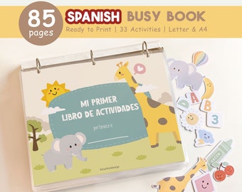 Spaans druk boek afdrukbaar, Spaans peuterleerbindmiddel, voorschoolse activiteiten, Spaanse thuisschoolbronnen, rustig boek voor kinderen, digitaal