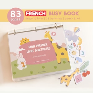 Cartable d'apprentissage du français pour tout-petits, livre occupé en français à imprimer, activités préscolaires, ressources pour l'école à la maison en français, livre tranquille pour enfants, NUMÉRIQUE, fille image 1