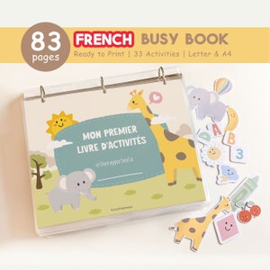 Livre animé français imprimable, classeur d'apprentissage du français pour tout-petits, activités préscolaires, ressources pour l'école à la maison en français, livre silencieux pour enfants, NUMÉRIQUE