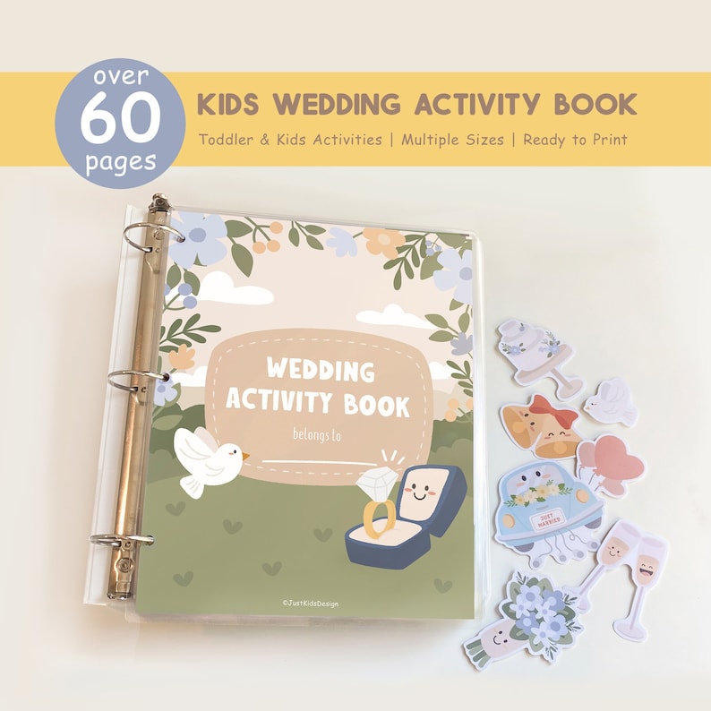 Kids Wedding Activity Book, Wedding Coloring Book, Wedding Favors, Kids Activity Book, Wedding Table Games, Printable Wedding Coloring