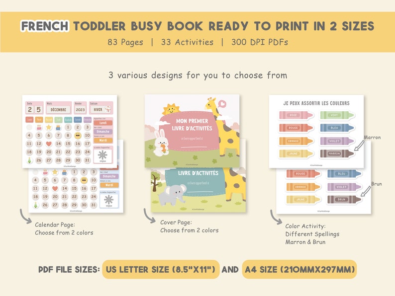 Cartable d'apprentissage du français pour tout-petits, livre occupé en français à imprimer, activités préscolaires, ressources pour l'école à la maison en français, livre tranquille pour enfants, NUMÉRIQUE, fille image 9