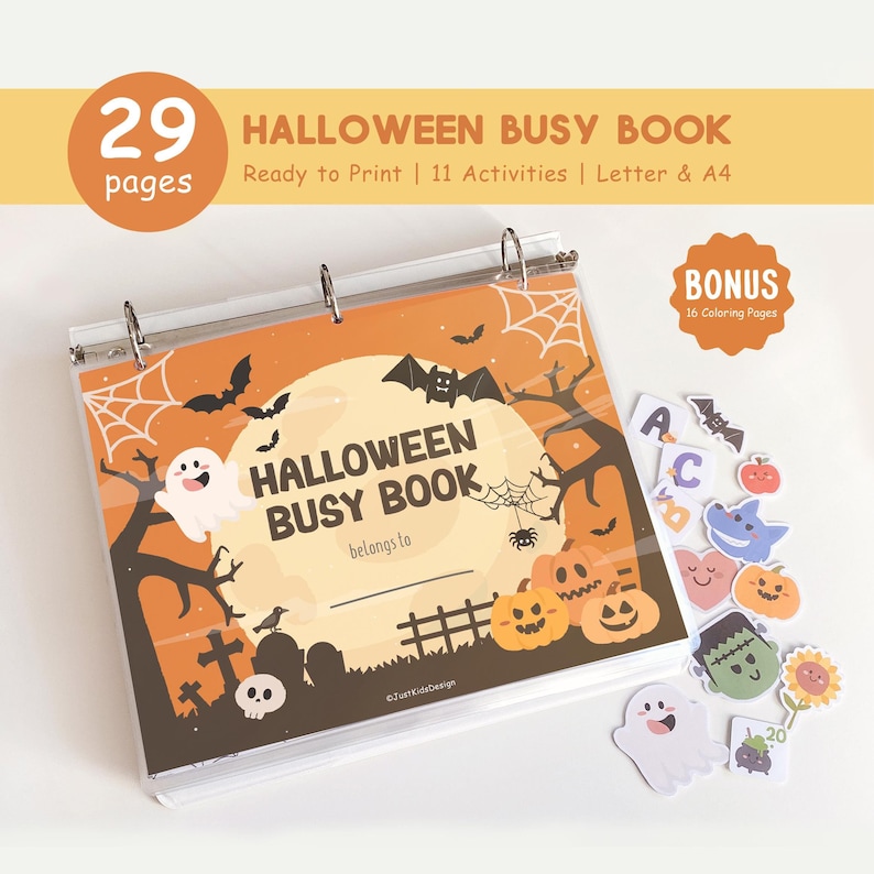 Halloween Busy Book Printable, Halloween Activity Book, Toddler Learning Binder, Halloween Coloring Pages, Halloween Kids Activity, Digital