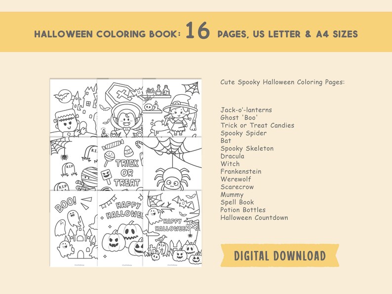Halloween Coloring Book, Halloween Coloring Pages, Printable Halloween