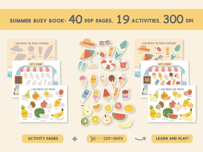 Summer Busy Book Printable, Summer Activity Book, Toddler Learning Binder, Preschool Activities, Homeschool Resources, Digital