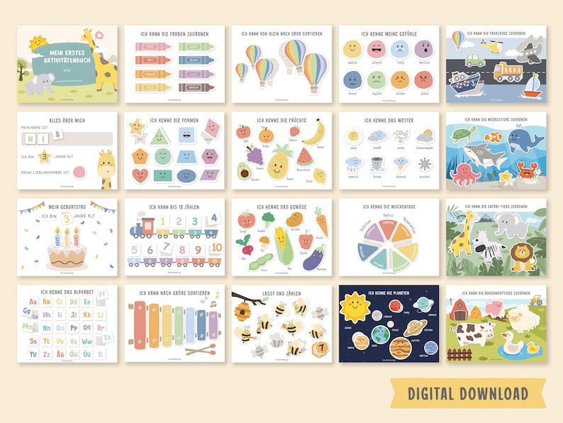 German Busy Book Printable, German Toddler Learning Binder, Preschool Activities, German Homeschool Resources, Kids Quiet Book