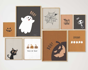 Halloween Prints, Set of 12, Halloween Posters, Cute Ghost Print, Spooky Print, Kids Halloween Printable, Halloween Wall Decor,Halloween Art