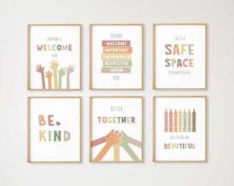 6 Inclusion Prints, Inclusive Wall Art, Inclusive Classroom Decor, Everyone is Welcome, Safe Space Sign, Social Worker, School Counselor