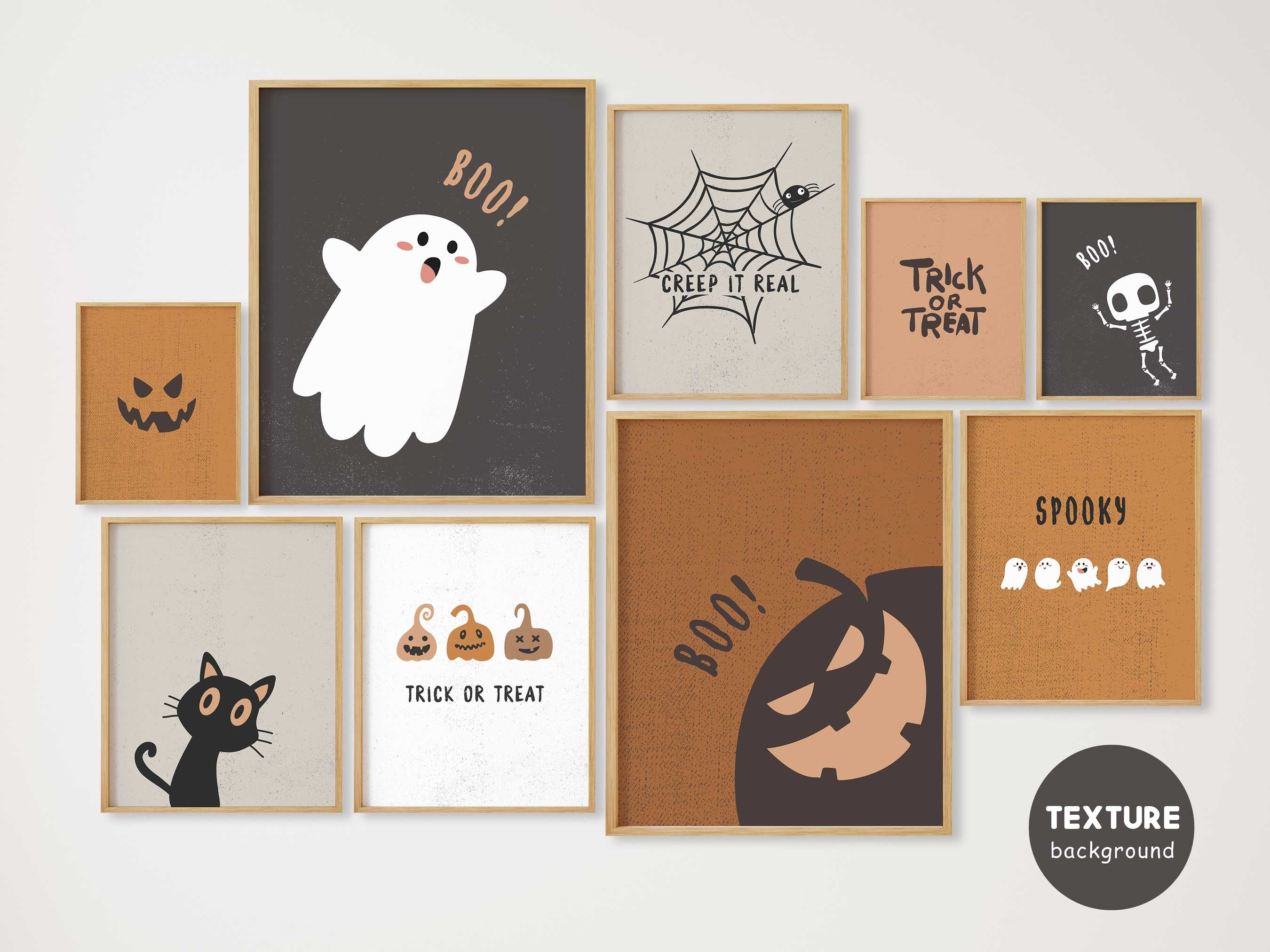 Set of 12 Halloween Prints, Halloween Posters, Cute Ghost Print, Spooky ...