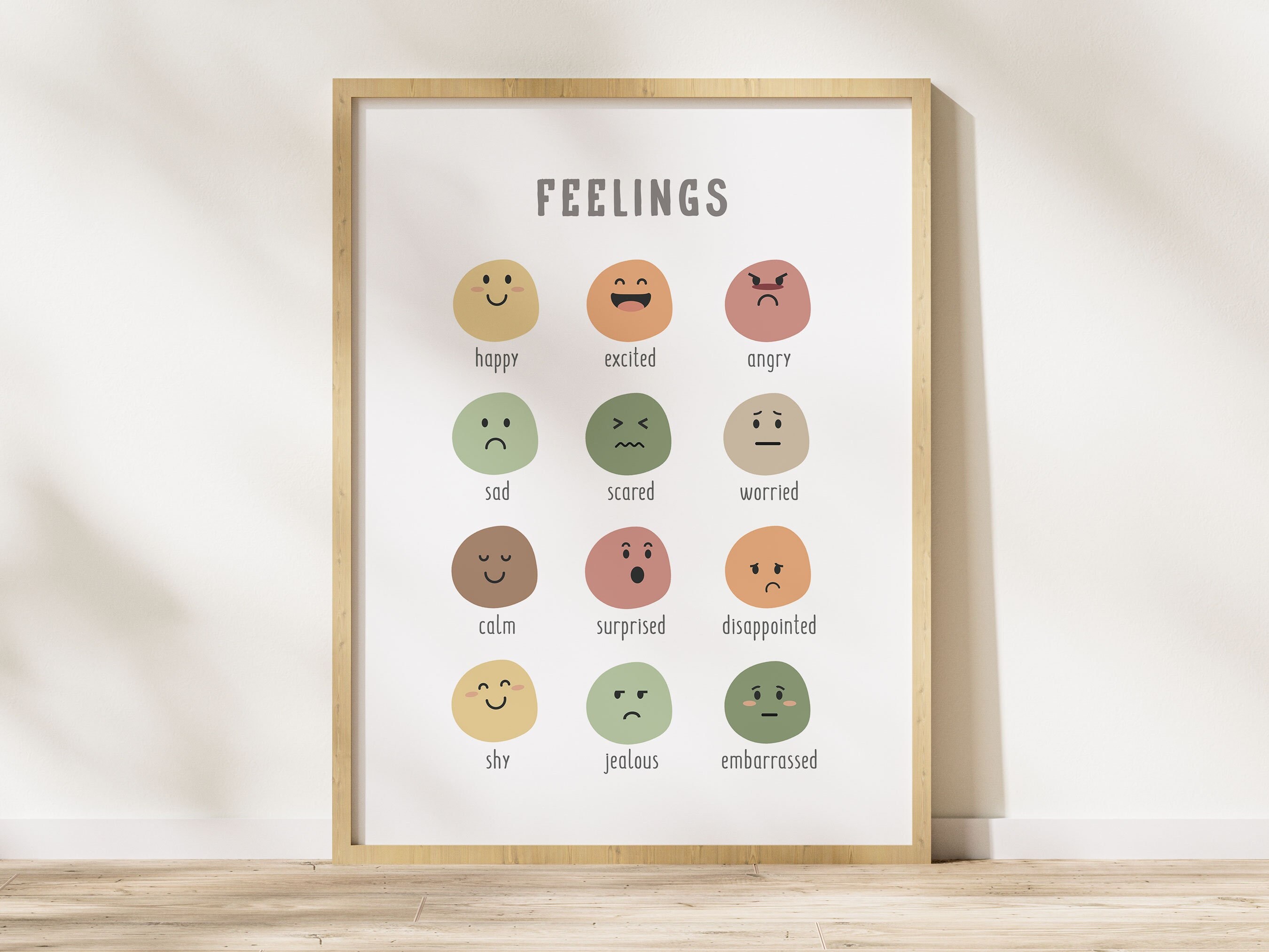 Feelings Chart Poster, Montessori Homeschool Decor, Feelings Poster ...