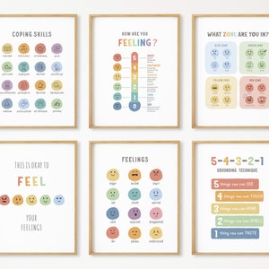 Set von 6 Gefühlen Poster, Emotions Chart, Montessori Homeschool Dekor, Klassenzimmer Dekor, Calming Corner, Zone der Regulation, DIGITAL DOWNLOAD