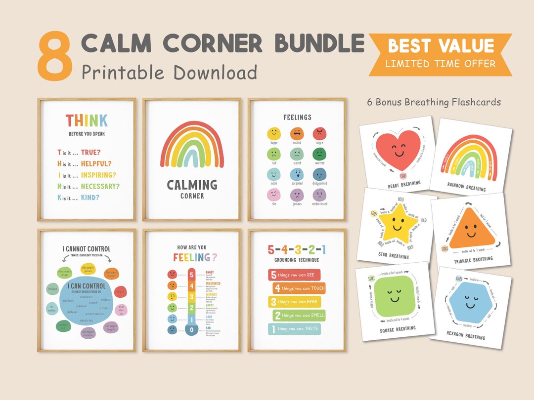 Set of 8 Calming Corner Posters Calm Down Printable Rainbow - Etsy