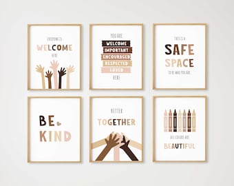 6 Inclusion Prints, Inclusive Classroom Decor, Inclusive Wall Art, Safe Space Sign, Everyone is Welcome, School Counselor, Social Worker