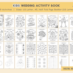 Kids Wedding Activity Book, Wedding Coloring Book, Wedding Favors, Kids Activity Book, Wedding Table Games, Printable Wedding Coloring