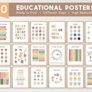 30 Educational Posters, Montessori Classroom Decor, Homeschool Printable, Neutral Kids Decor, Toddler Playroom, ABC Poster, DIGITAL DOWNLOAD
