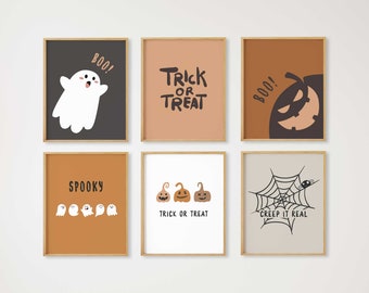 Set of 6 Halloween Prints, Halloween Posters, Cute Ghost Print, Spooky Print, Kids Halloween Printable, Halloween Wall Decor,Halloween Art