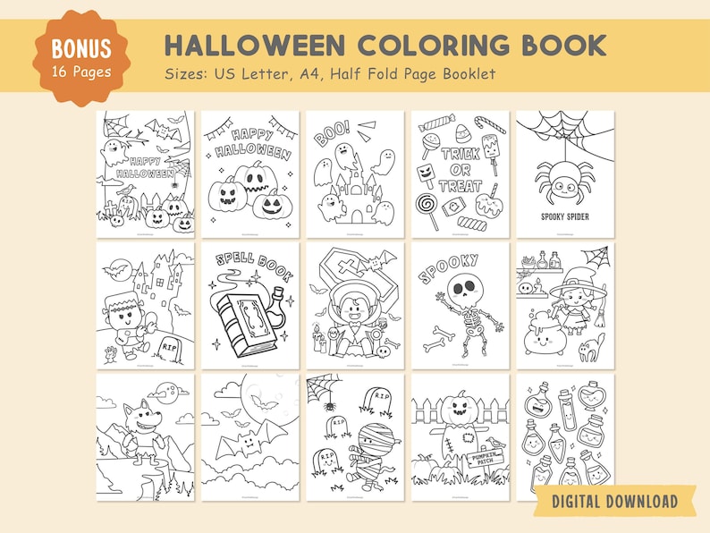 Halloween Busy Book Printable, Halloween Activity Book, Toddler Learning Binder, Halloween Coloring Pages, Halloween Kids Activity, Digital