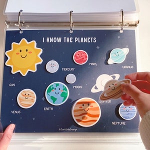 May include: A colourful educational chart with the title "I Know The Planets" featuring a yellow sun and cartoon planets with smiling faces. The planets are labelled with their names: Mercury, Mars, Uranus, Venus, Earth, Moon, Jupiter, Neptune, and Sun.