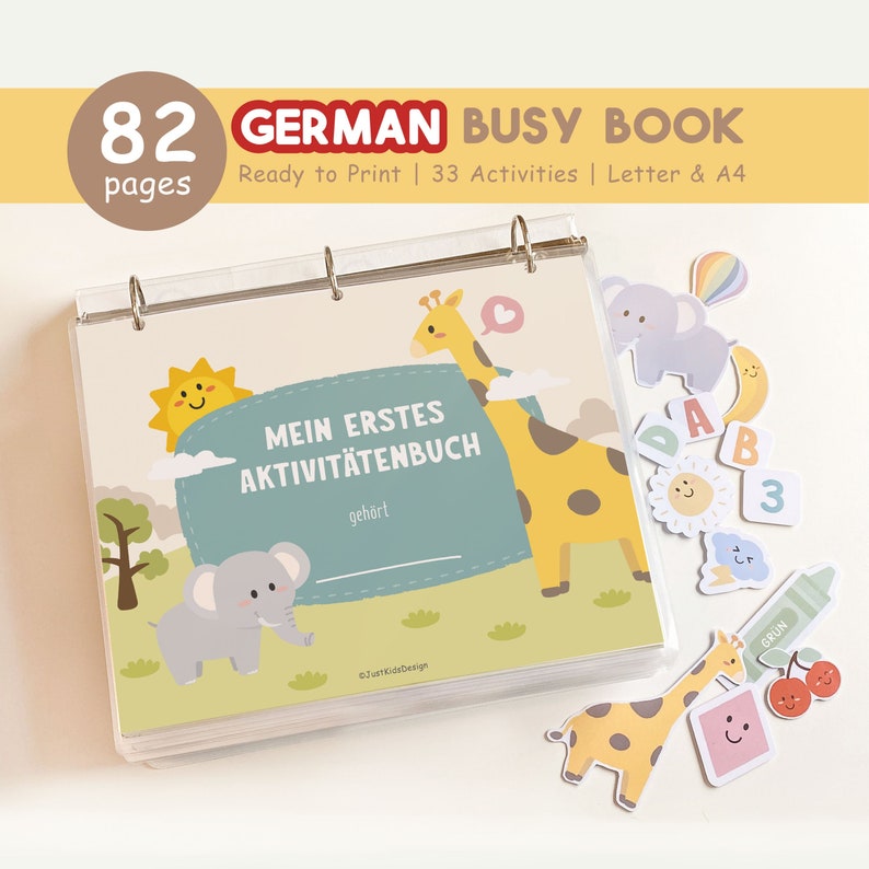 German Busy Book Printable, German Toddler Learning Binder, Preschool Activities, German Homeschool Resources, Kids Quiet Book