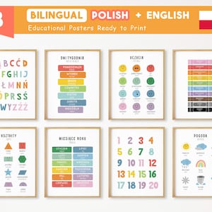 8 carteles educativos bilingües en polaco, carteles para aprender polaco, imprimibles para la educación en el hogar en polaco, decoración de salas de juegos para niños, DESCARGA DIGITAL