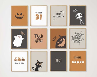 Set of 12 Halloween Prints, Halloween Posters, Cute Ghost Print, Spooky Print, Kids Halloween Printable, Halloween Wall Decor,Halloween Art