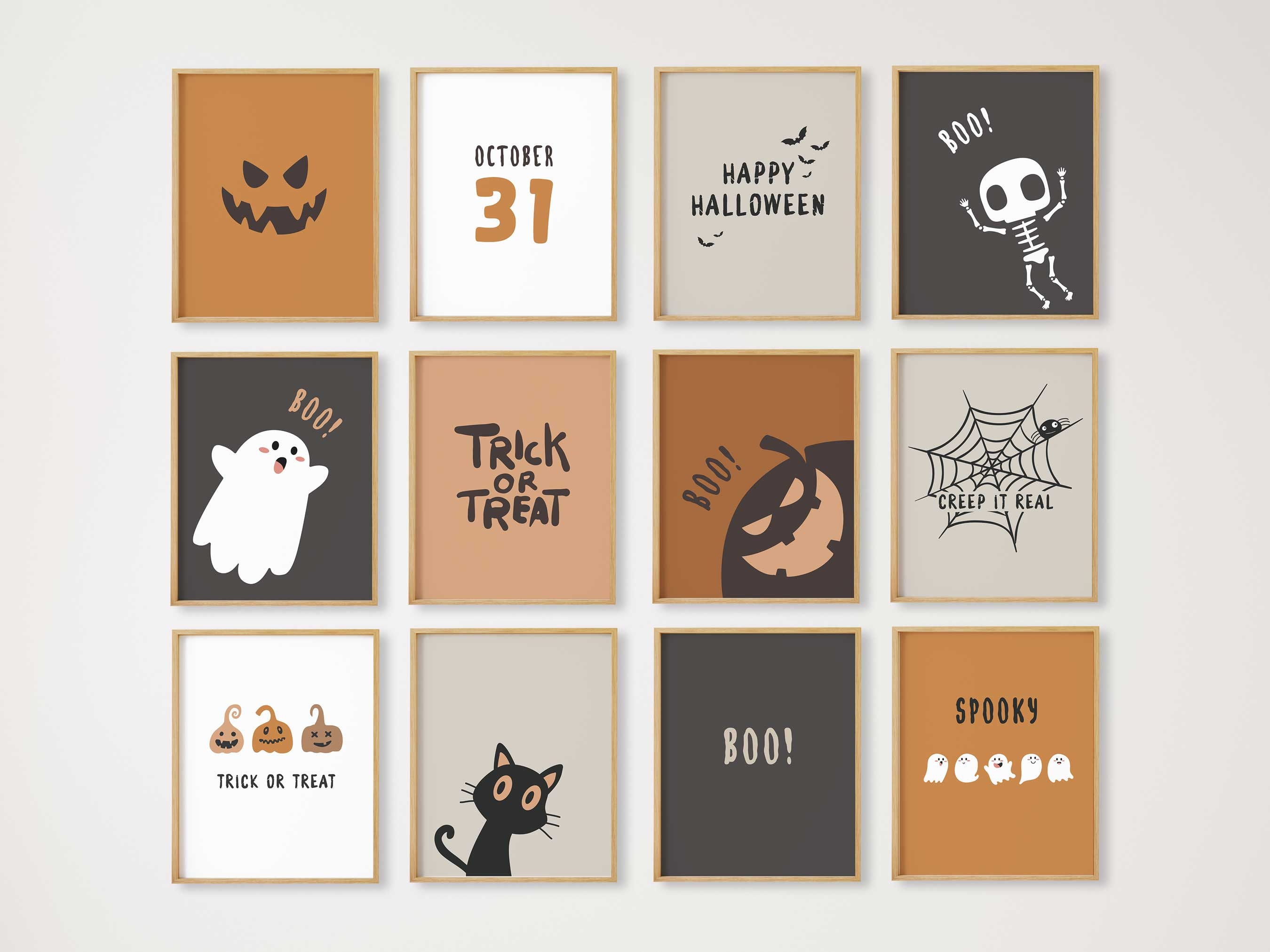 Set of 12 Halloween Prints, Halloween Posters, Cute Ghost Print, Spooky ...