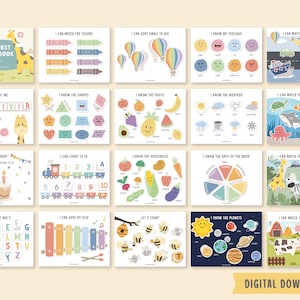 May include: A set of 16 printable busy book pages for toddlers and preschoolers. The pages feature colourful illustrations and activities such as matching colours, shapes, and numbers. The pages are designed to help children learn and develop their fine motor skills.