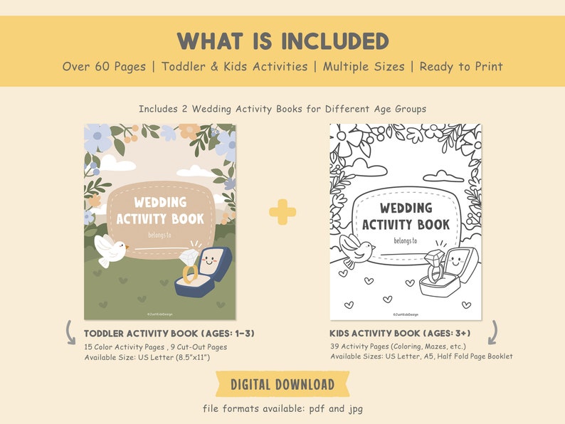 Kids Wedding Activity Book, Wedding Coloring Book, Wedding Favors, Kids Activity Book, Wedding Table Games, Printable Wedding Coloring