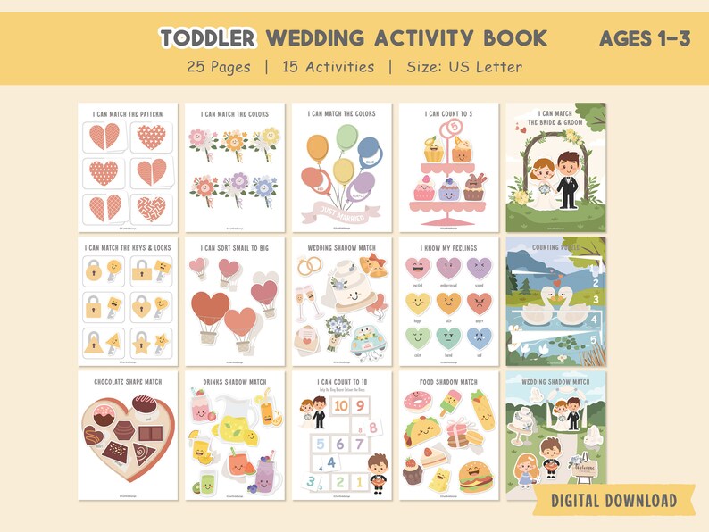 Kids Wedding Activity Book, Wedding Coloring Book, Wedding Favors, Kids Activity Book, Wedding Table Games, Printable Wedding Coloring