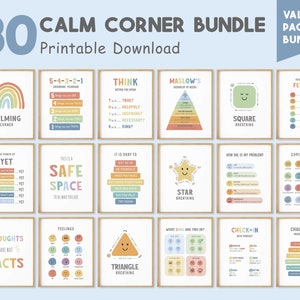 Set von 30 Calming Corner Postern, Calm Down Printable, Lernwandkunst, Klassenzimmer Dekor, Gefühle Diagramm, Bewältigungsfähigkeiten, DIGITAL DOWNLOAD
