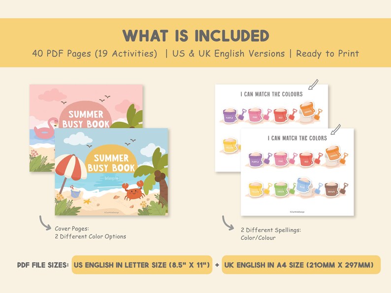 Summer Busy Book Printable, Summer Activity Book, Toddler Learning Binder, Preschool Activities, Homeschool Resources, Digital