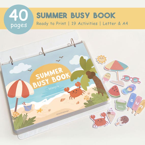 Summer Busy Book Printable, Summer Activity Book, Toddler Learning Binder, Preschool Activities, Homeschool Resources, Digital