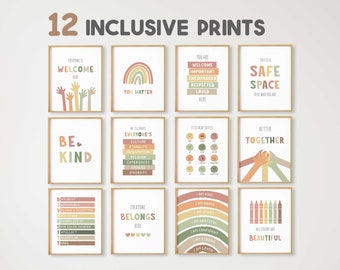 12 Inclusive Posters, Inclusion Prints Wall Art, Inclusive Classroom Decor, Diversity Equality, Safe Space, School Counselor, Social Worker