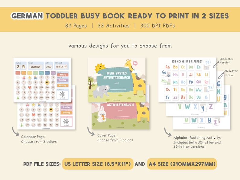 German Busy Book Printable, German Toddler Learning Binder, Preschool Activities, German Homeschool Resources, Kids Quiet Book