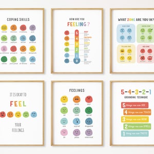 Conjunto de 6 pôsteres de sentimentos, decoração para sala de aula, decoração para educação domiciliar Montessori, quadro de emoções, zonas de regulação, canto de calma, DOWNLOAD DIGITAL