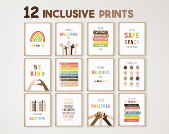 12 affiches inclusives, décor de classe inclusif, impressions d’inclusion, art mural, espace sûr pour l’égalité et la diversité, conseiller scolaire, travailleur social