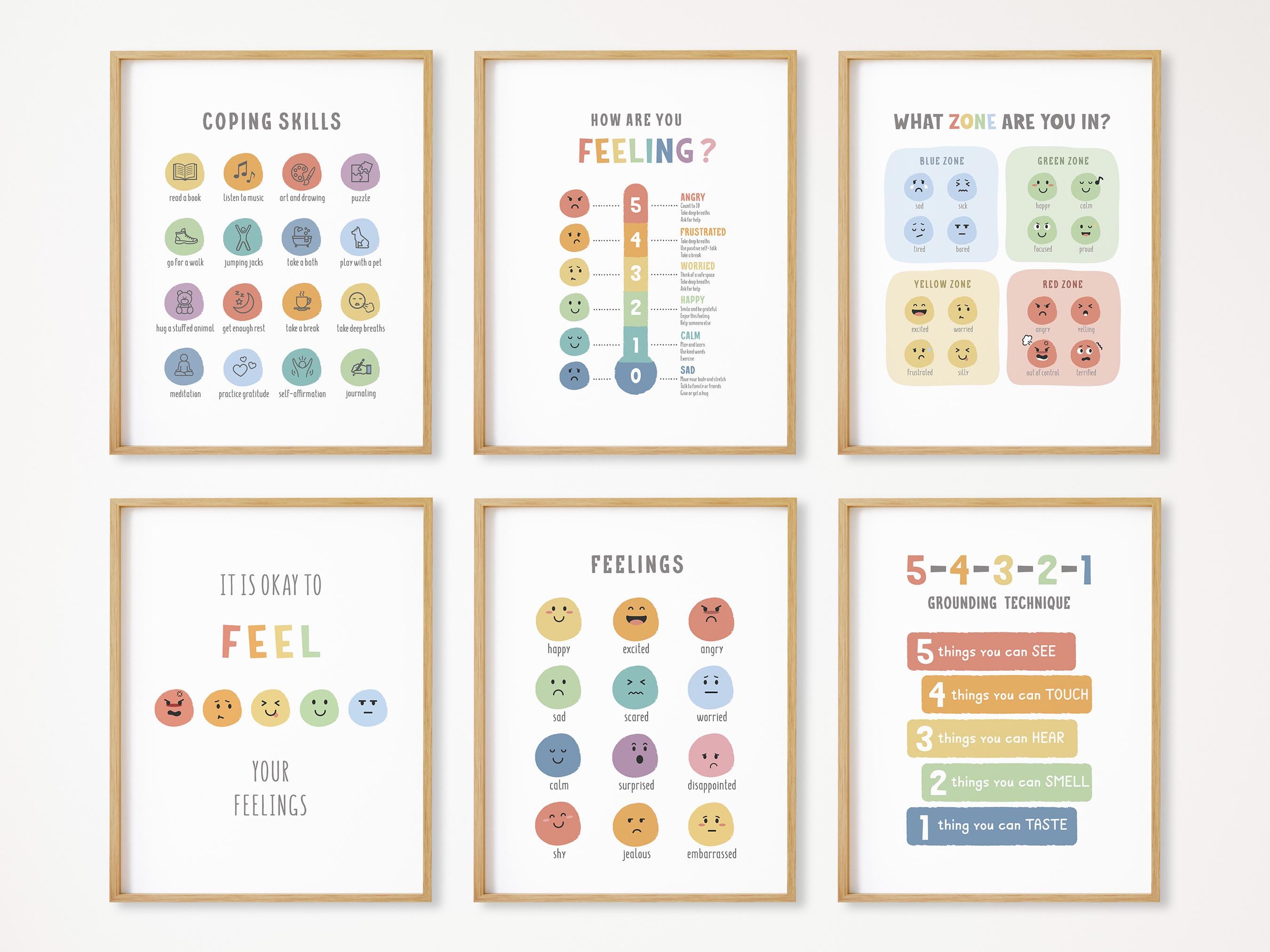 Set of 6 Feelings Poster, Emotions Chart, Montessori Homeschool Decor ...