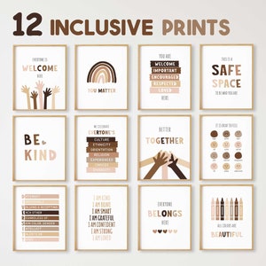 12 Inclusive Posters, Inclusion Prints Wall Art, Inclusive Classroom Decor, Diversity Equality Safe Space, School Counselor, Social Worker