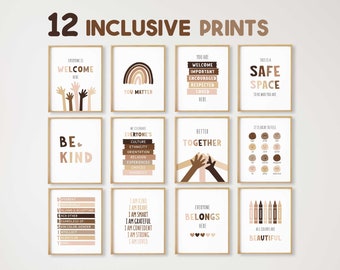 12 Inclusive Posters, Inclusion Prints Wall Art, Inclusive Classroom Decor, Diversity Equality Safe Space, School Counselor, Social Worker