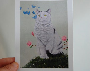 Briefkaart kat met magnolia