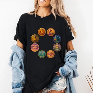 Halloween Coin Circle Shirt • Vintage Comfort Colors Tee • Spooky Cute Black Cat Pumpkin Witch Graphic T-Shirt • Fall Aesthetic Unisex Top