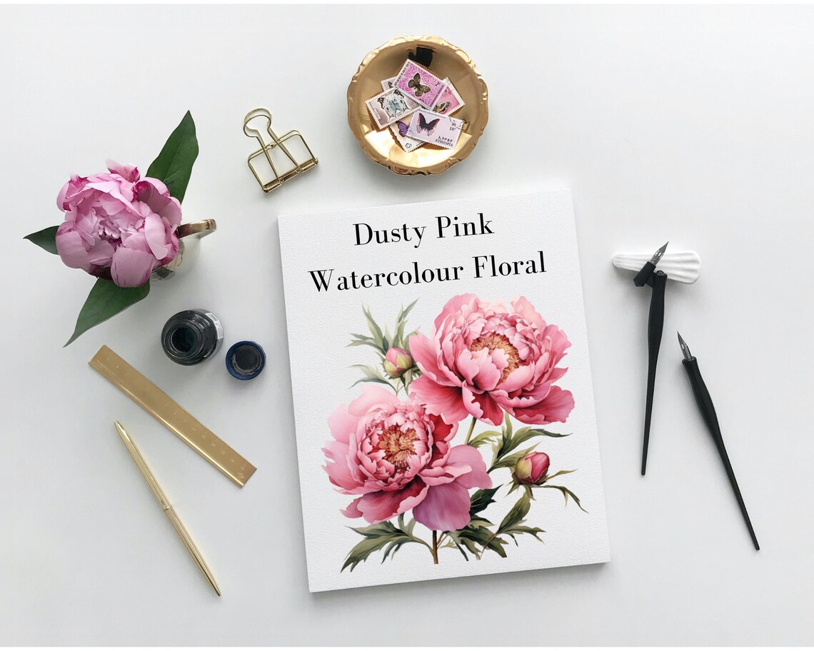 Dusty Rose Floral Clipart Dusty Rose & Blush Floral Clipart Watercolour Clipart Wedding Clipart ...