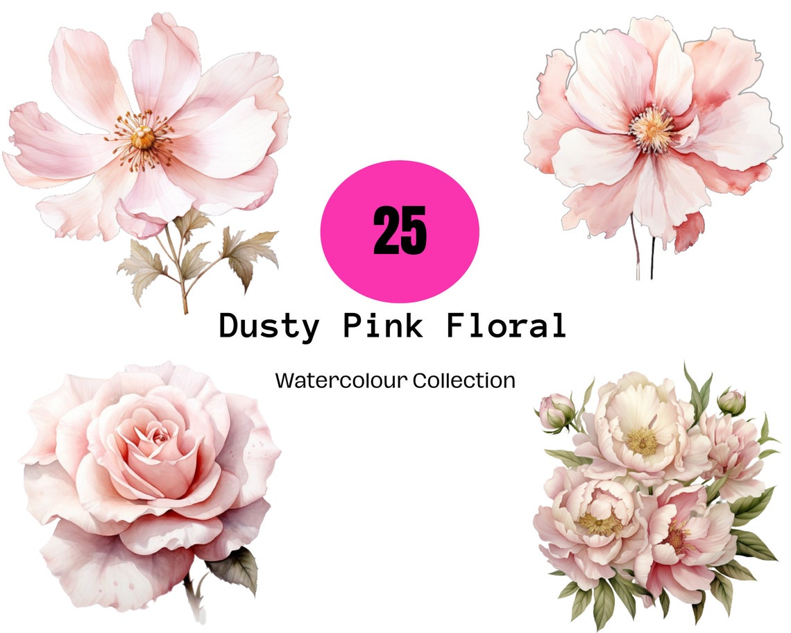 Dusty Rose Floral Clipart Dusty Rose & Blush Floral Clipart Watercolour Clipart Wedding Clipart ...