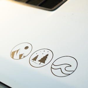 Set of 3 stickers "Mountains, Forest and Sea" for your camper | round | different sizes