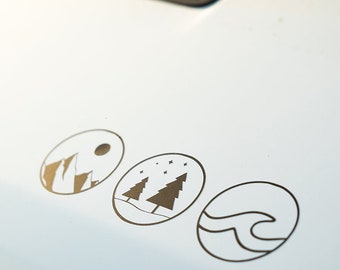 Set of 3 stickers "Mountains, Forest and Sea" for your camper | round | different sizes
