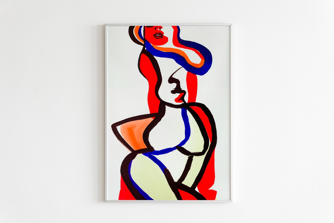Abstract Woman Red Figure Painting Color Painting Printable Wall Art