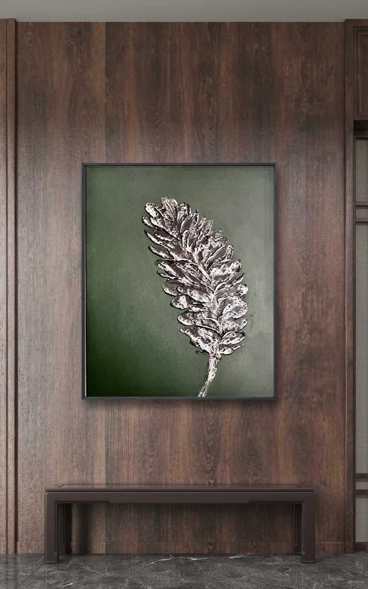 Green Wall Decor, Green and Black Wall Art, Textured Painting, Textured